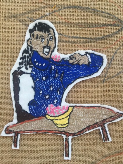 Detail from the Keiskamma COVID-19 Resilience Tapestry – “vulnerable man eating”